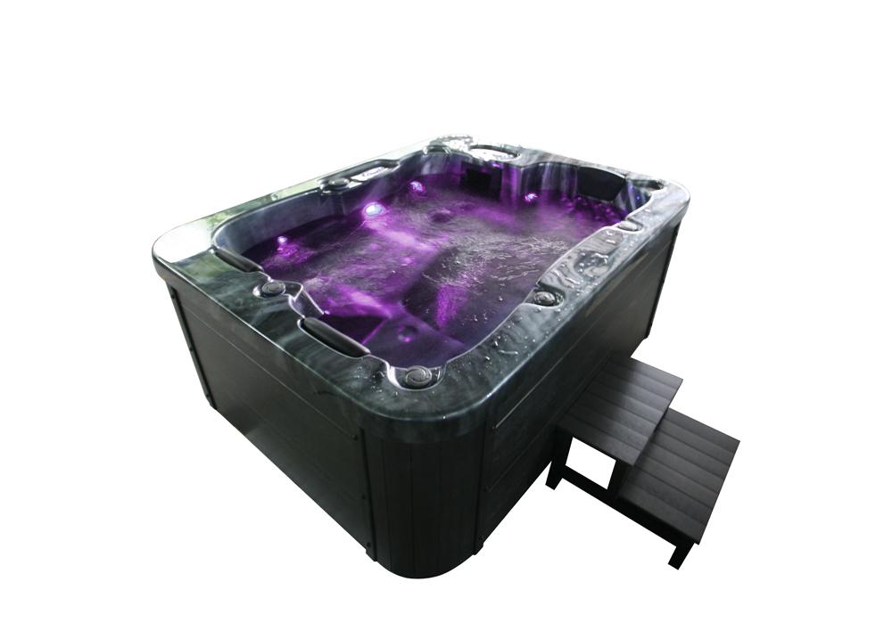 Home Deluxe Outdoor Whirlpool BLACK MARBLE inkl. Treppe und Thermoabdeckung