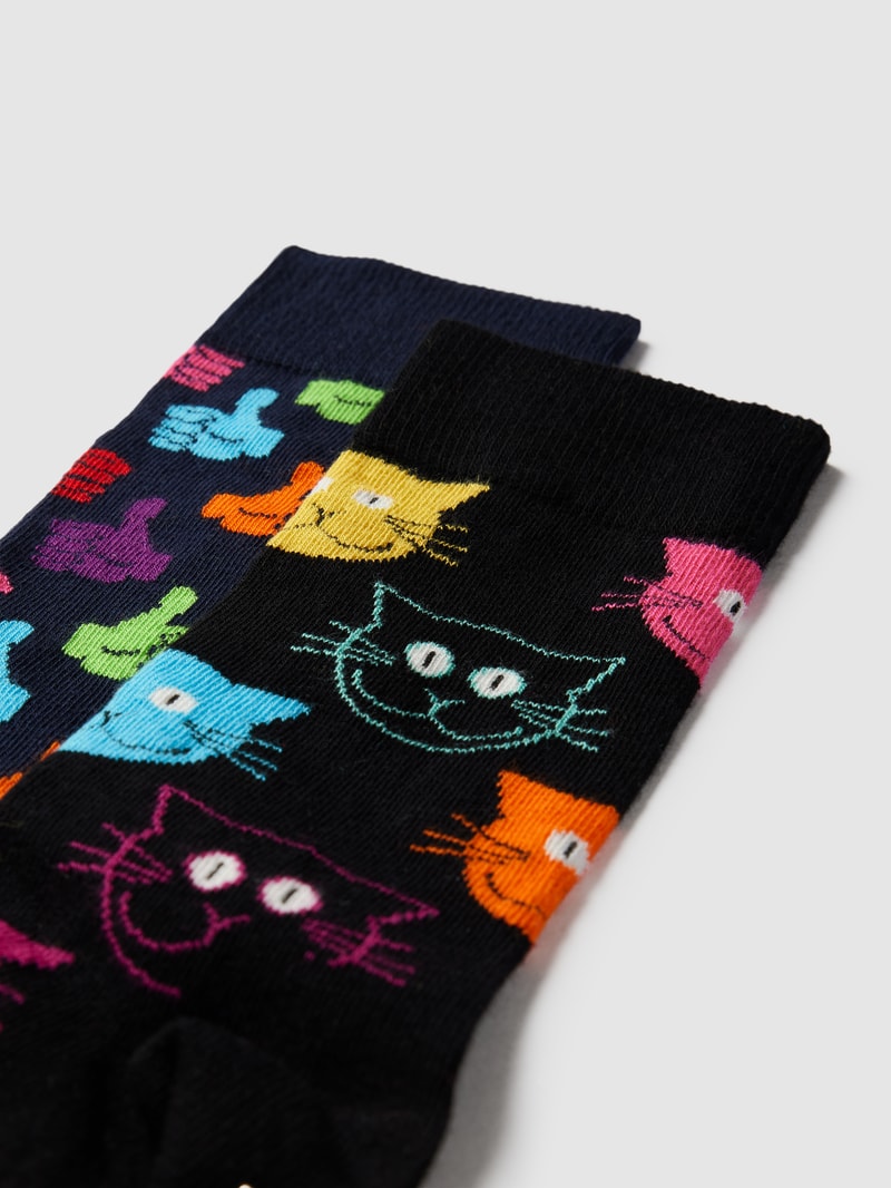 Socken mit Allover-Muster Modell 'Cat' in schwarz
