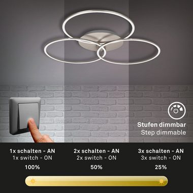 Briloner Leuchten LED Deckenleuchte 3090-012, dimmbar, schwenkbar, Speicherfunktion, LED fest verbaut, Warmweiß, Deckenlampe, 71,7x67,4x10,3cm, Matt-Nickel, 40W, Wohnzimmer, Flur
