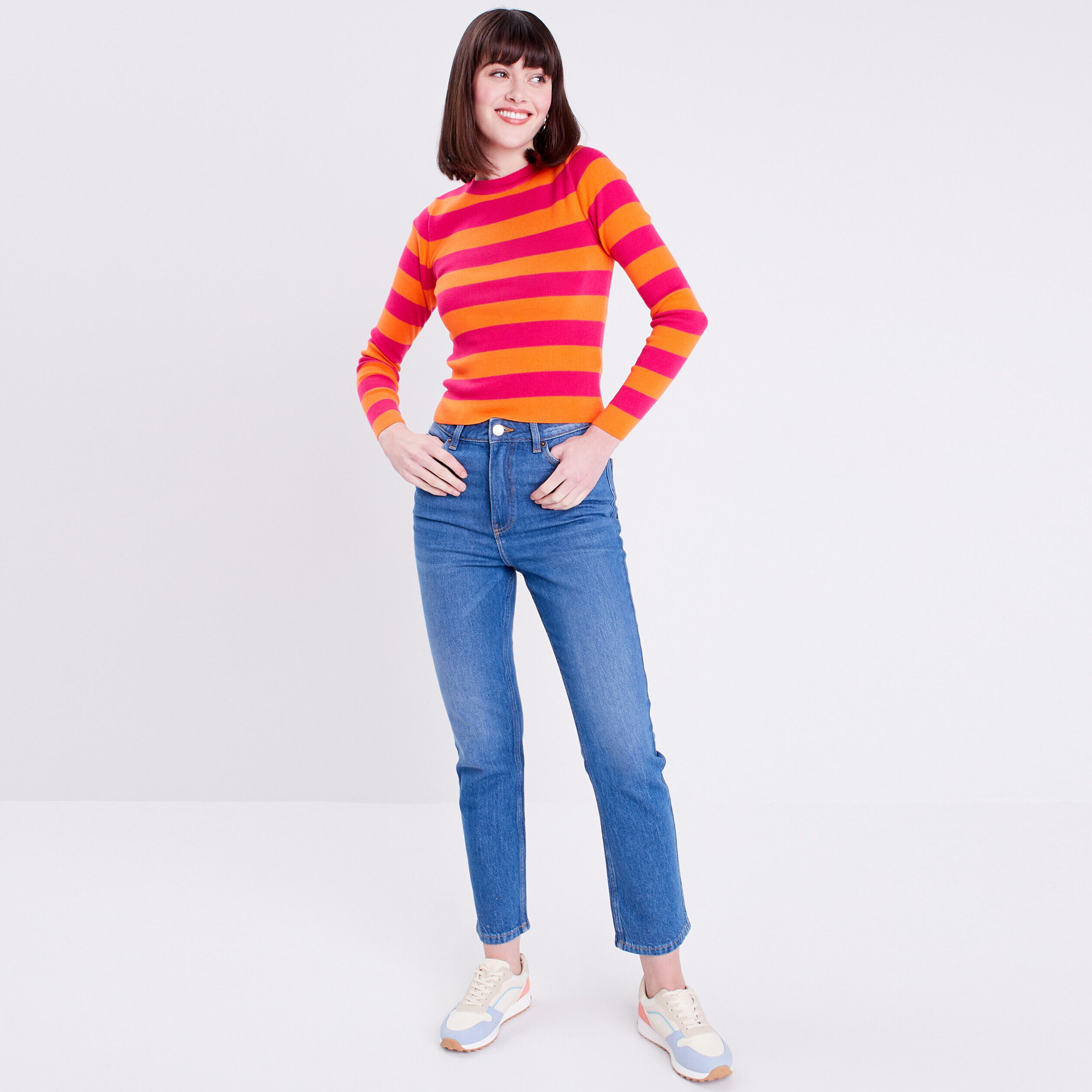 Pull avec manches longues rose vif femme | Cache Cache