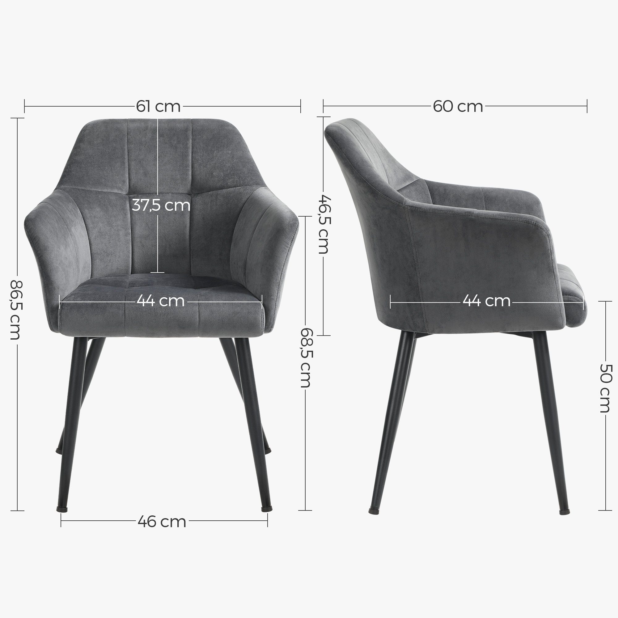 SONGMICS Polsterstuhl (1 St), esszimmer stühle, Samt, 61 x 60 x 86,5 cm