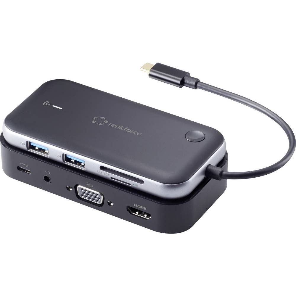 Renkforce Laptop-Dockingstation USB-C Hub zur drahtlosen Bildübertragung, drahtlose Bildübertragung, integrierter Kartenleser