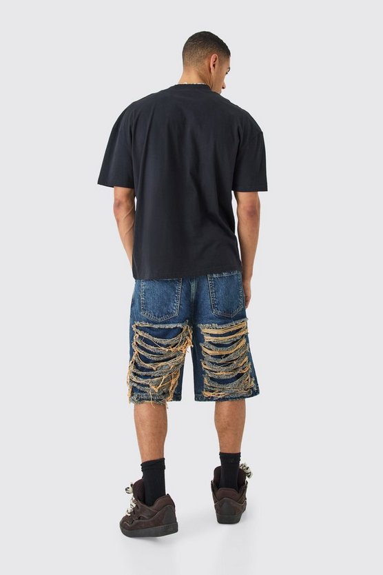 Lockere extrem zerrissene Jeansshorts in Antikblau