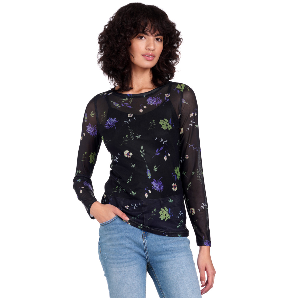Damen Langarmshirt in semitransparenter Optik