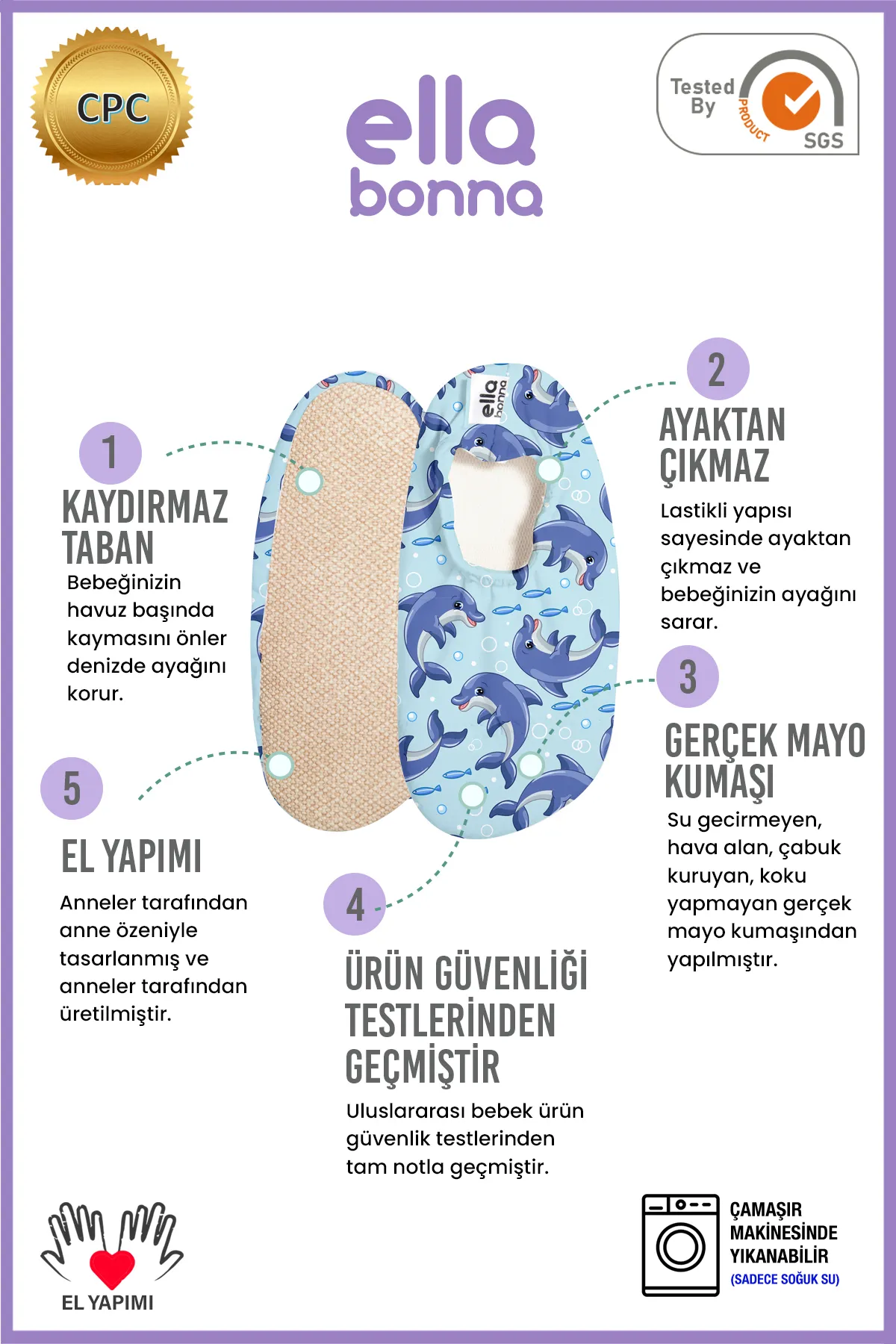 Ella Bonna  Anti-Rutsch-Sohle, Unisex-Baby, Kinder-Meeresschuhe, Pool-Hausschuhe, Delphin