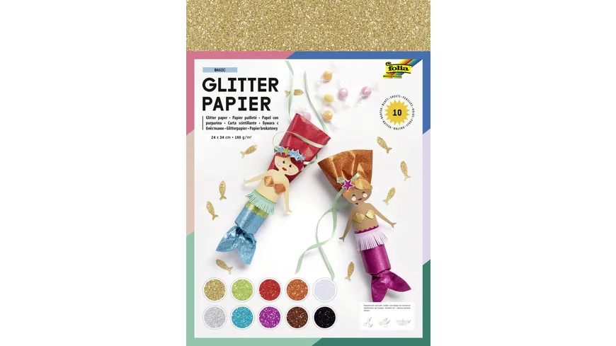 folia Glitterpapier 10 Blatt 24 x 34 cm sortiert