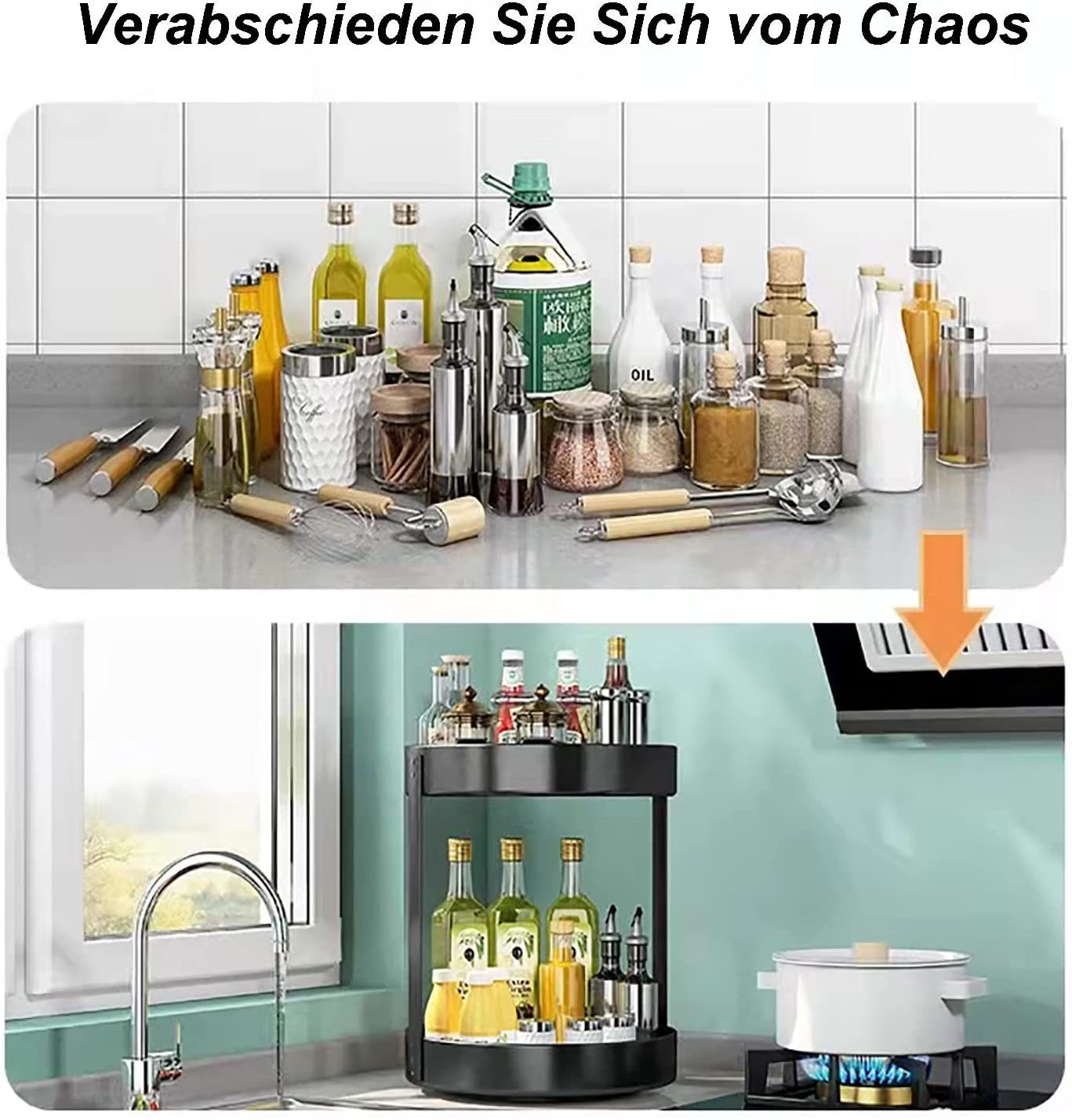 CALIYO Gewürzregal Gewürzregal, ein Großes Küchenregal aus Edelstahl um 360° Drehbar, ein Multifunktionales Lagerregal zur Aufbewahrung von Gewürzen