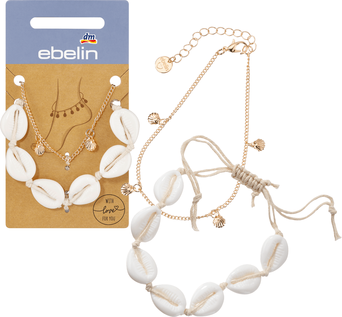 Fußketten Muscheln Gold-Optik, 2 St