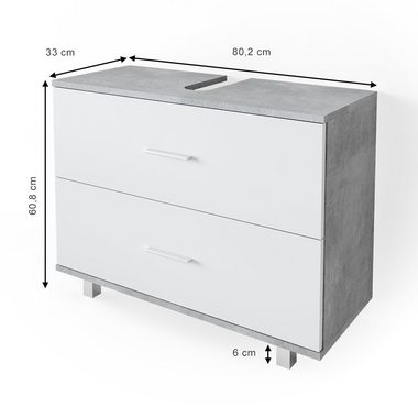 Vicco Waschbeckenunterschrank Waschtischunterschrank Badschrank ILIAS Beton Weiß Schublade
