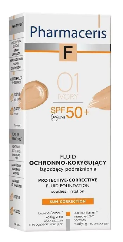 „Pharmaceris F“ apsauginis ir korekcinis skystis SPF50+ 01