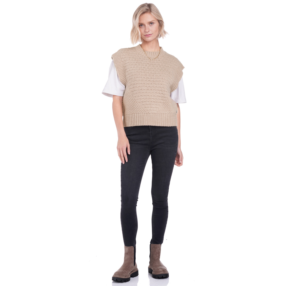 Damen Pullunder mit Struktur-Mix