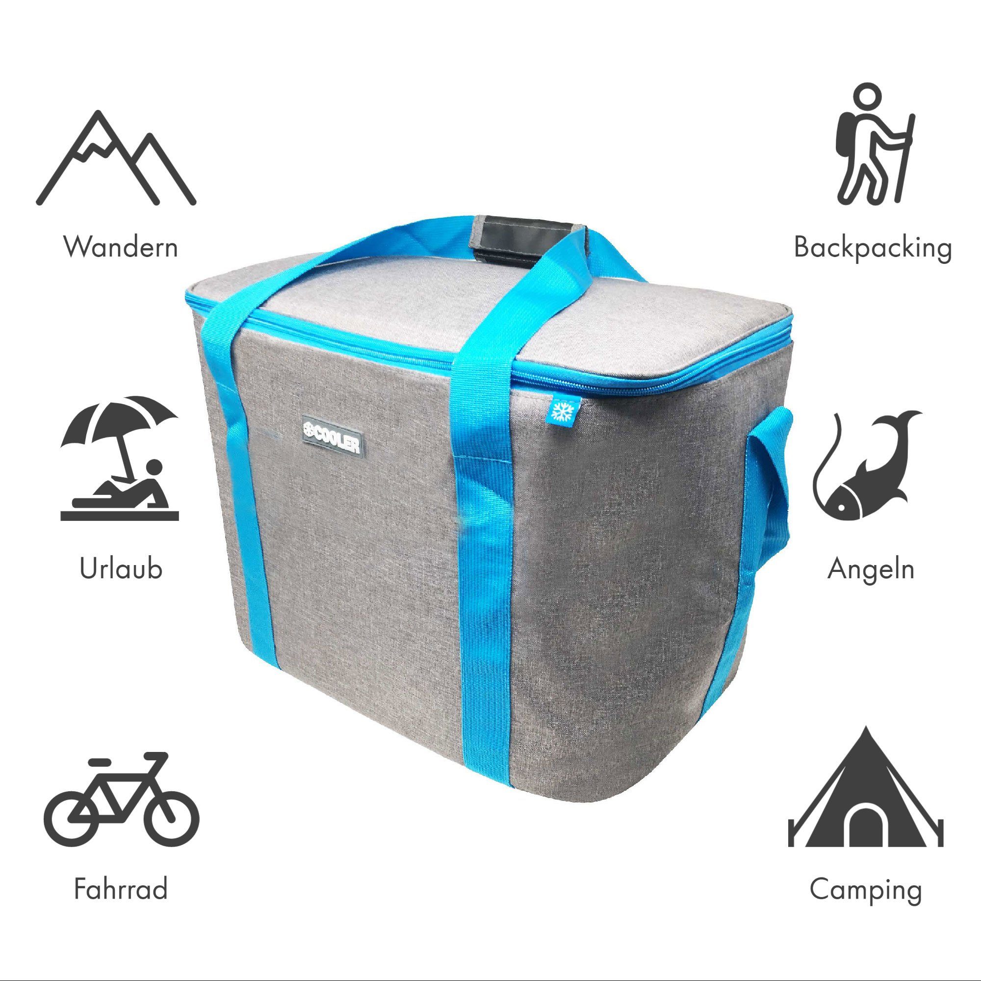 ToCi Kühltasche Kühltasche Kühlbox Picknick Isoliertasche Camping 36 Liter Grau
