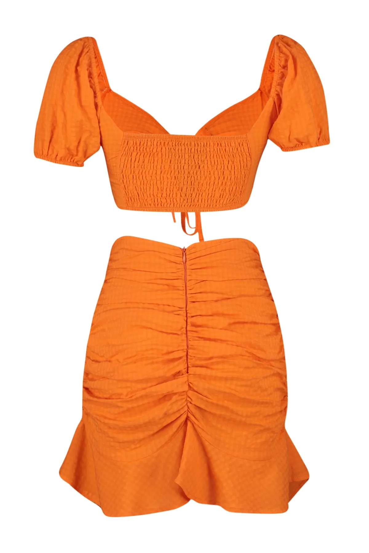 Trendyol Collection  Orangefarbenes, gewebtes, gerafftes Blusen-Rock-Set TBESS23AU00127