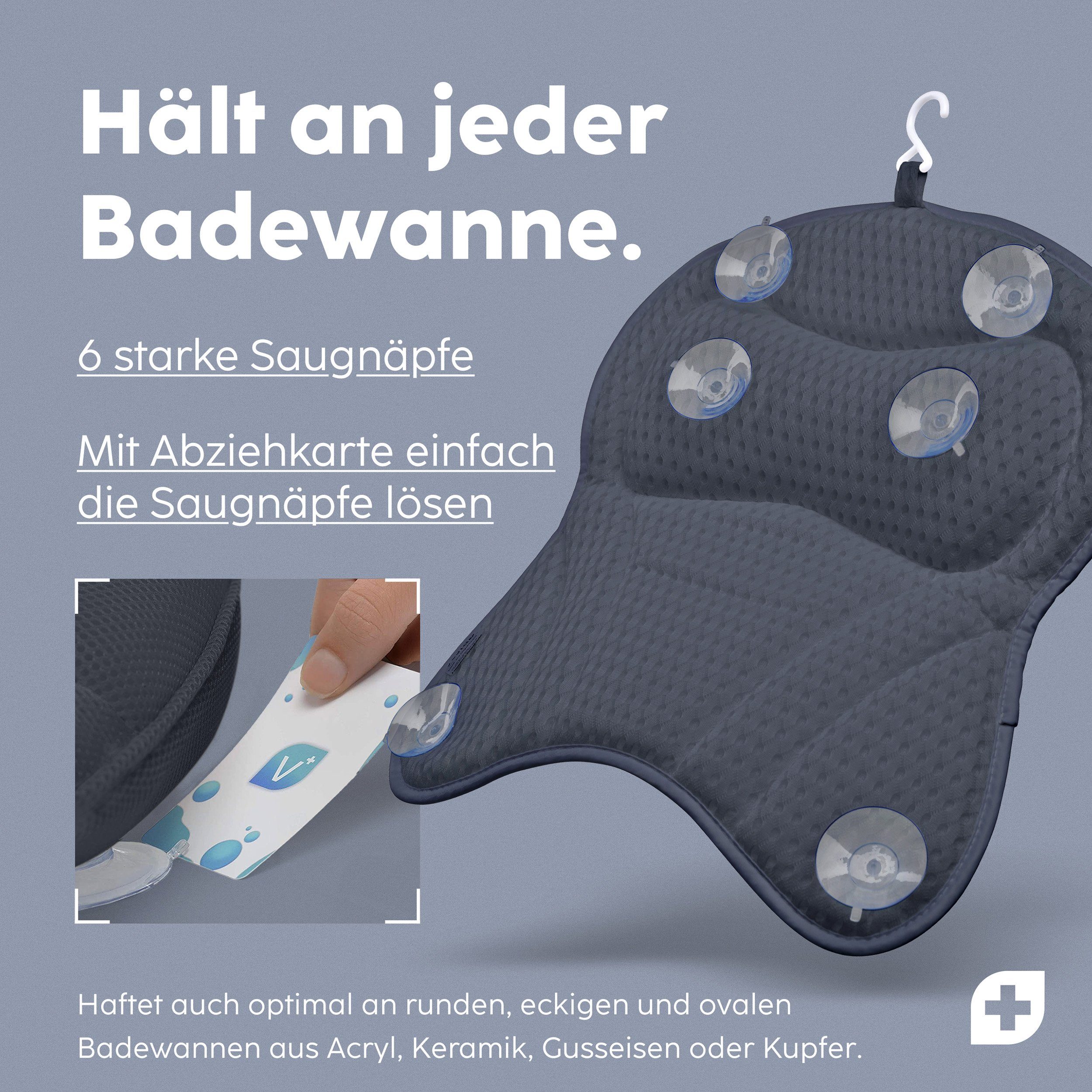Nackenstützkissen Vesta+ Badewannenkissen L mit Saugnäpfen, Badekissen, Nackenkissen, Vesta+, Waschmaschinentauglich, Klimaneutral und nachhaltig, Badewannenkissen
