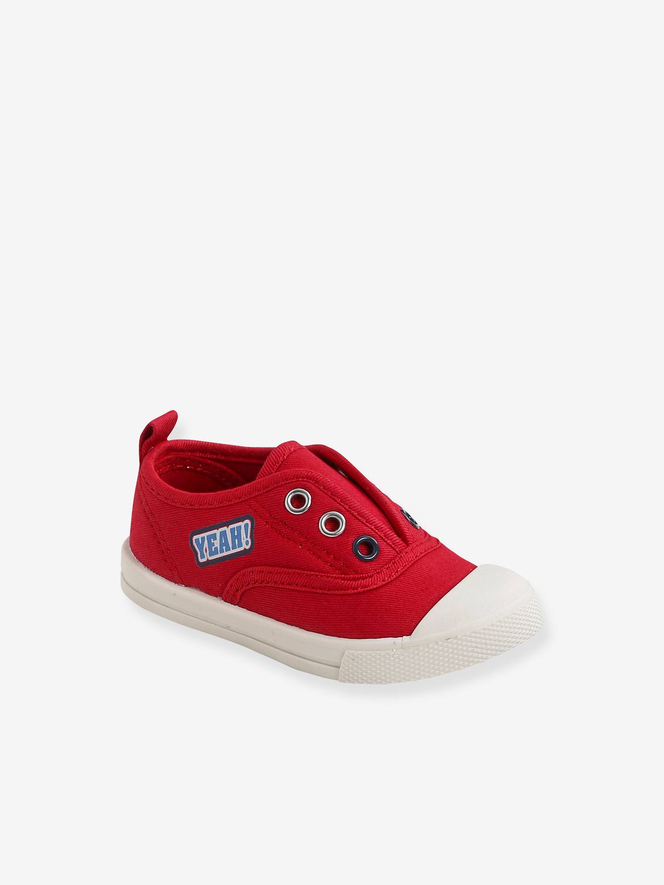 Baskets élastiquées en toile bébé rouge