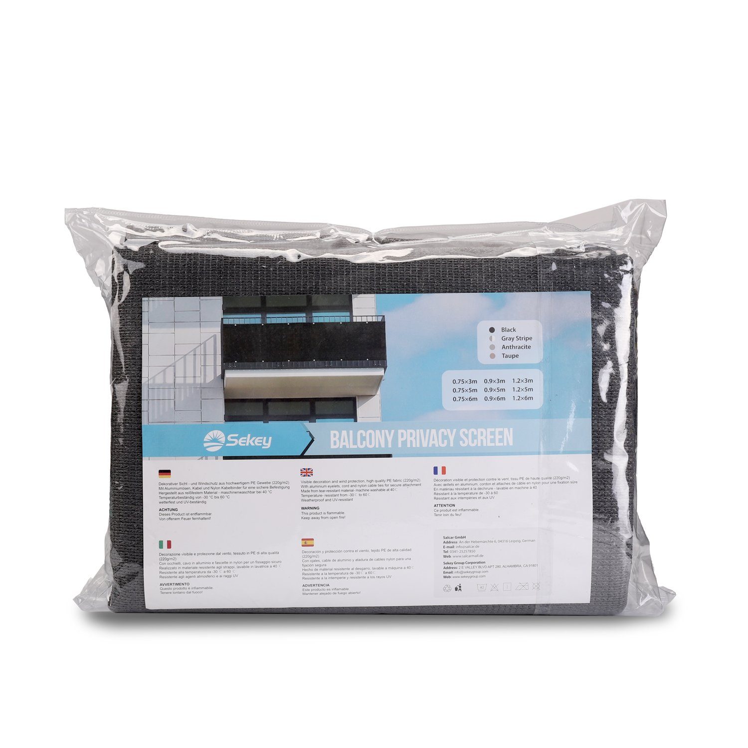 Sekey Balkonsichtschutz Balkon Sichtschutz Bespannung aus 220g/m² HDPE, dicht, Anthrazit mit Ösen, Nylon Kabelbinder und Kordel