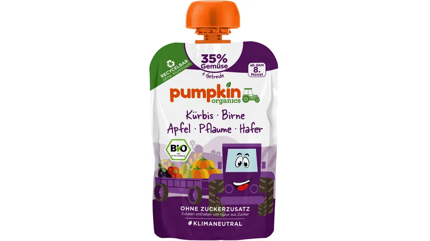 pumpkin organics Bio Quetschie Kürbis, Birne, Pflaume, Hafer 100 g