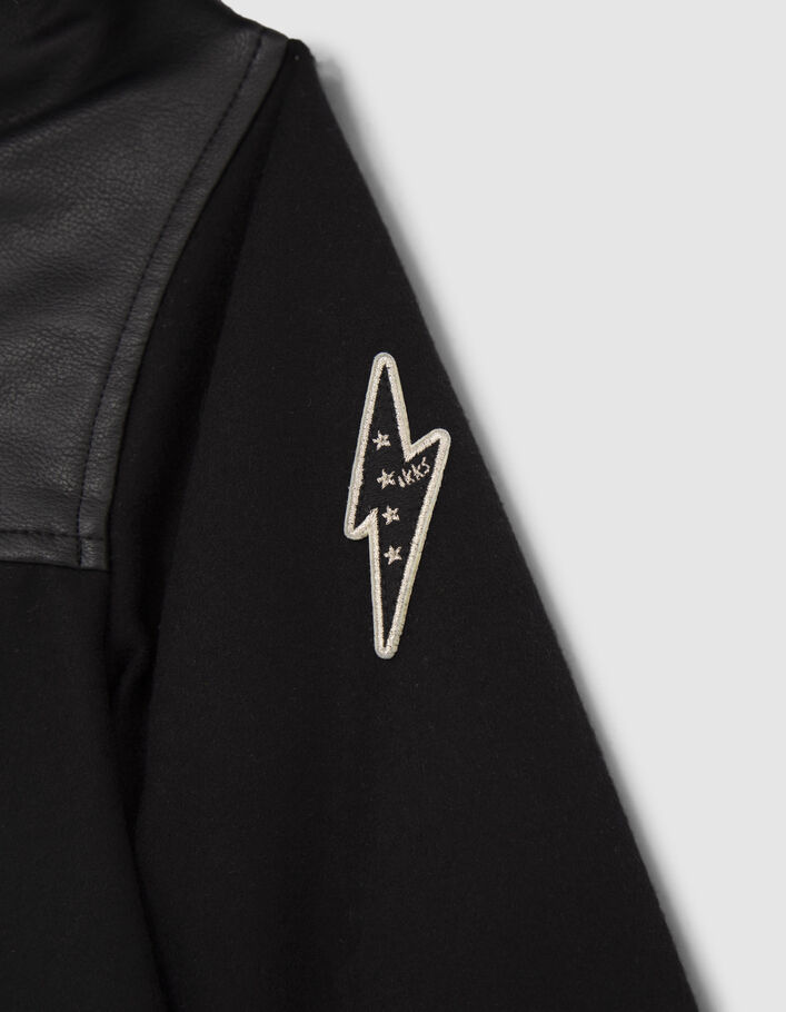 Manteau noir bi matière fourré fille