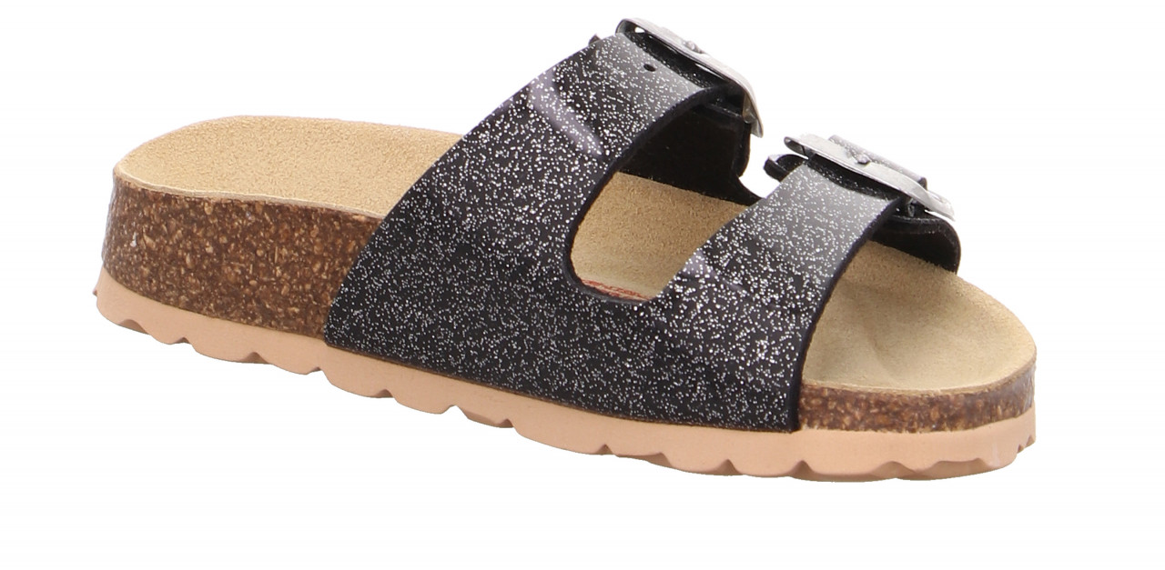 FUSSBETTPANTOFFEL - Schwarz/Silber Pantoffel mit Schnalle