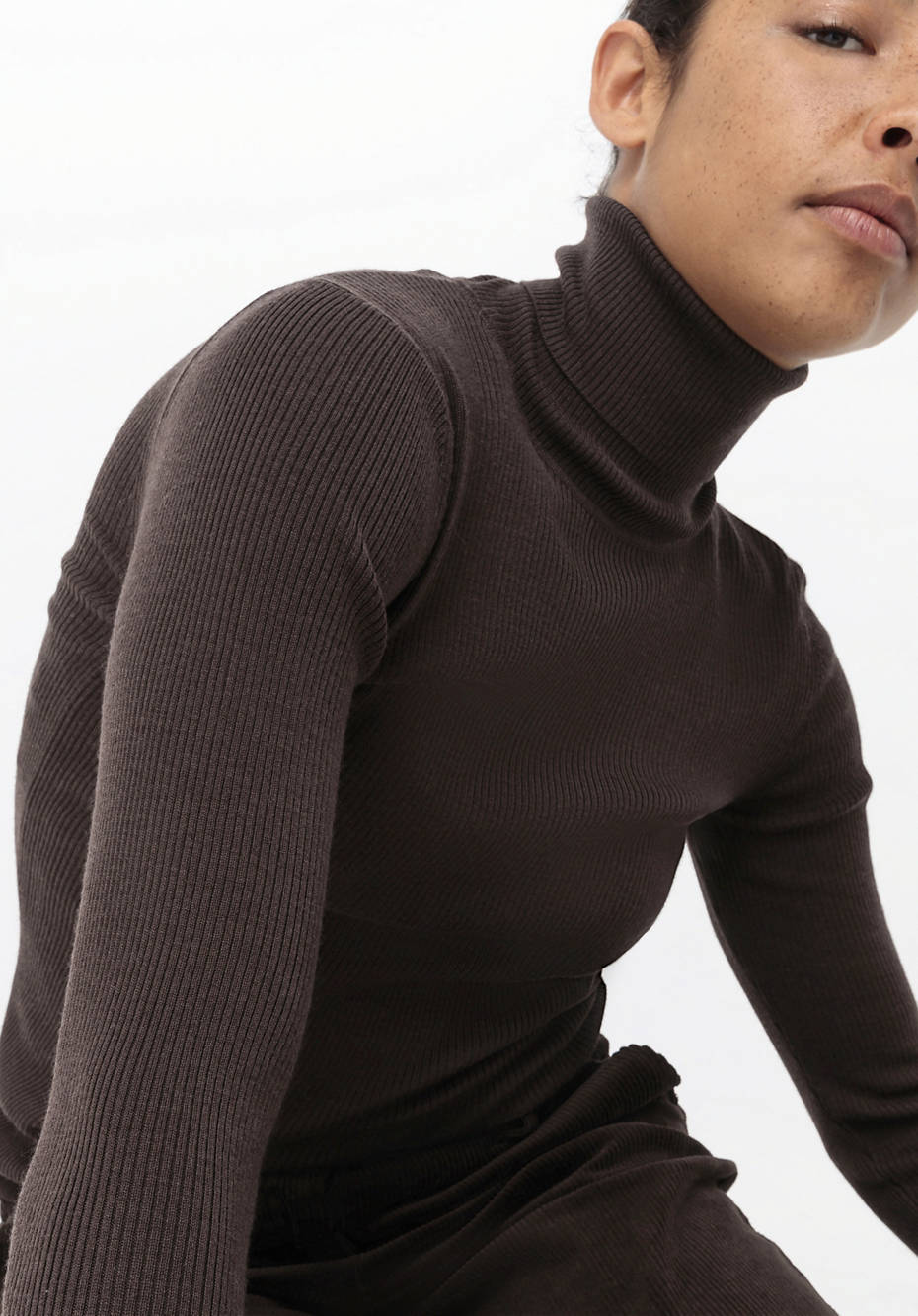Rollkragenpullover aus Bio-Merinowolle mit Seide