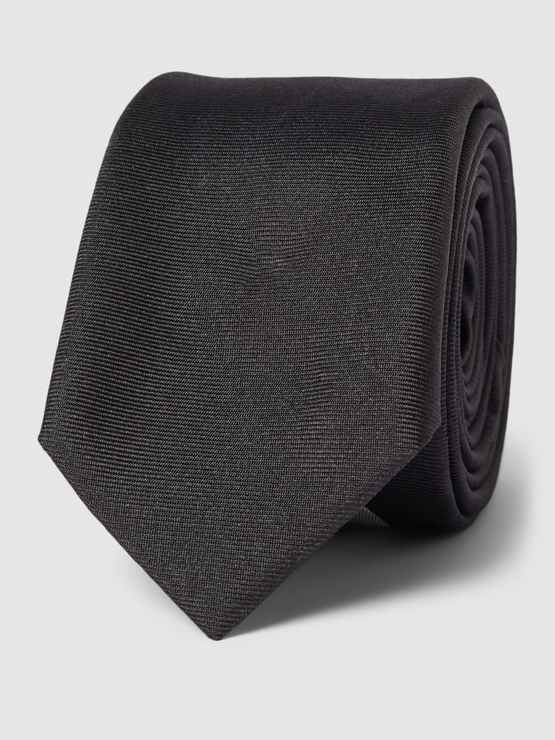 Seidenkrawatte mit Label-Patch (6,0 cm) in schwarz