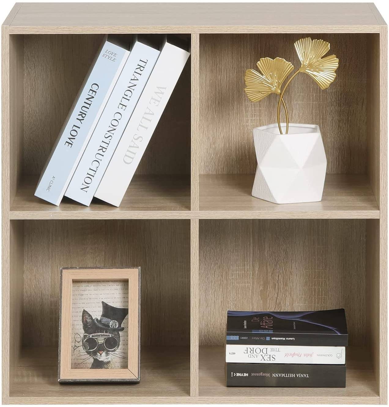 Woltu Bücherregal, 1-tlg., Würfelregal 4 Fächer aus MDF 60x30x60cm Eiche
