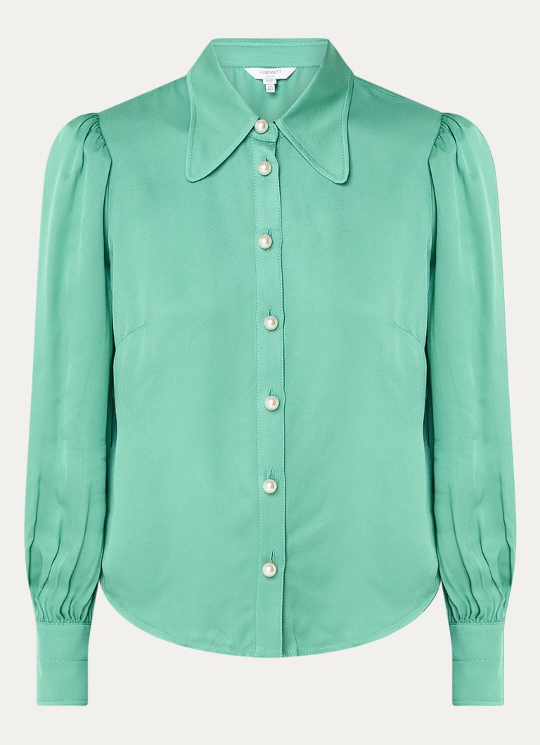 LKBennett Sonya satin blouse with puff sleeves