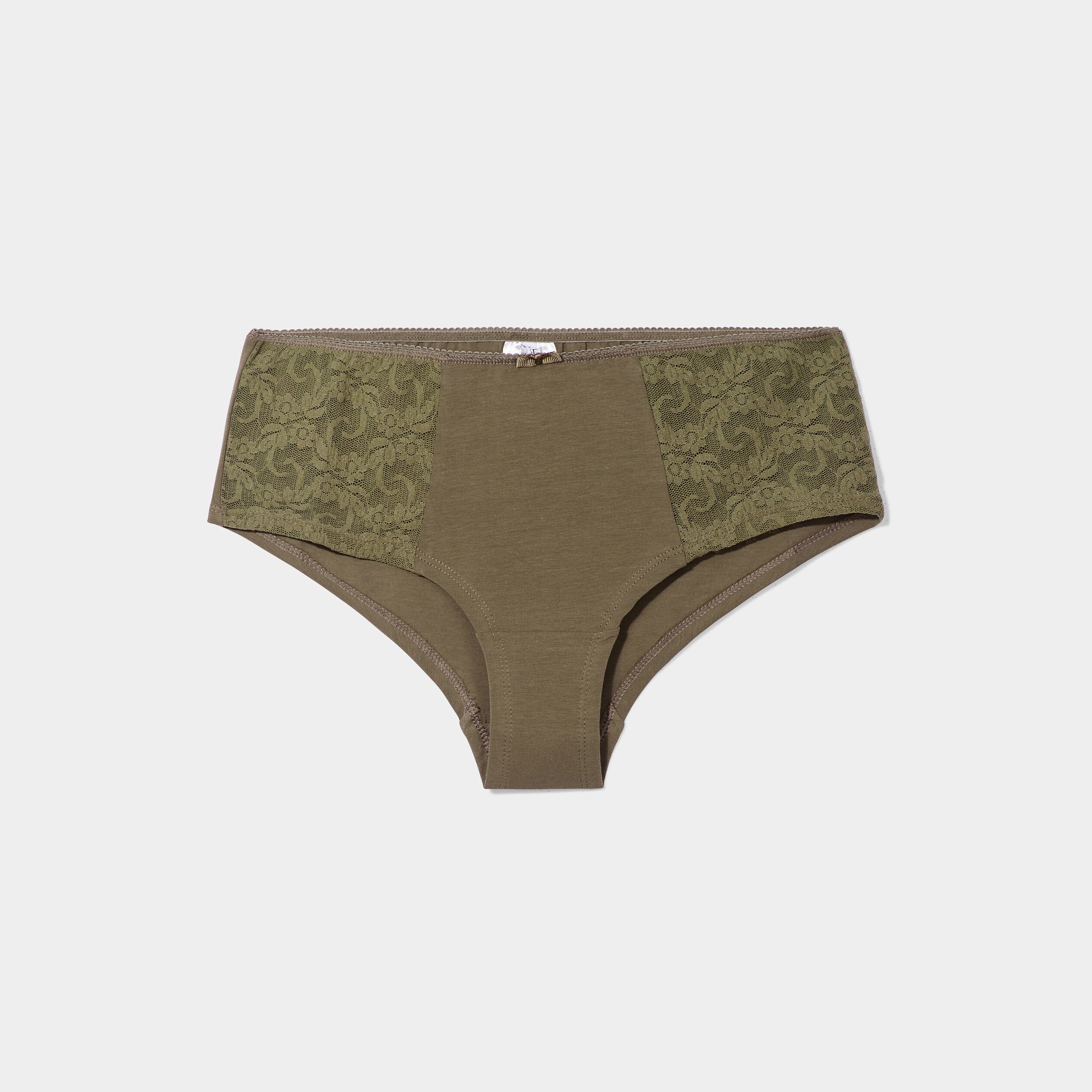 Shorty en coton avec dentelle vert kaki femme | La Halle
