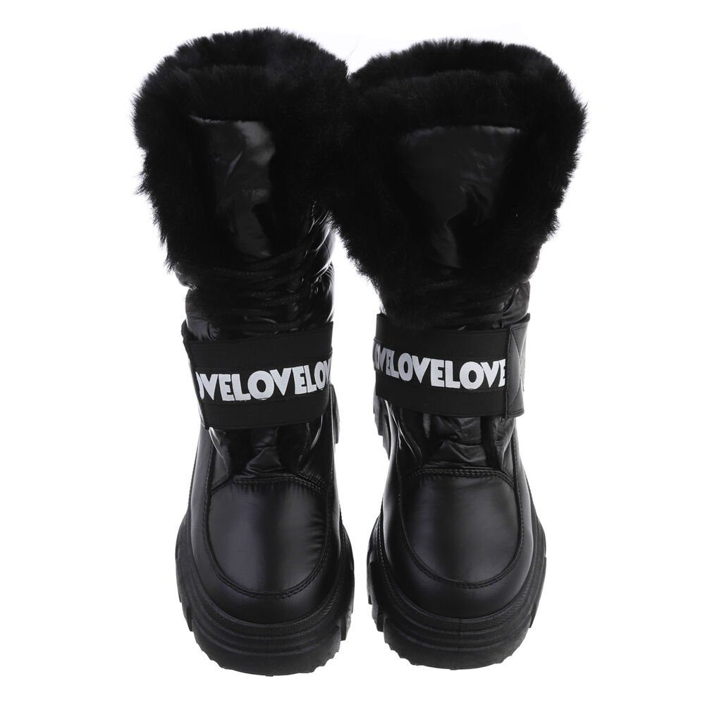Ital-Design Damen Snowboots Outdoor Stiefelette Blockabsatz Plateaustiefeletten in Schwarz