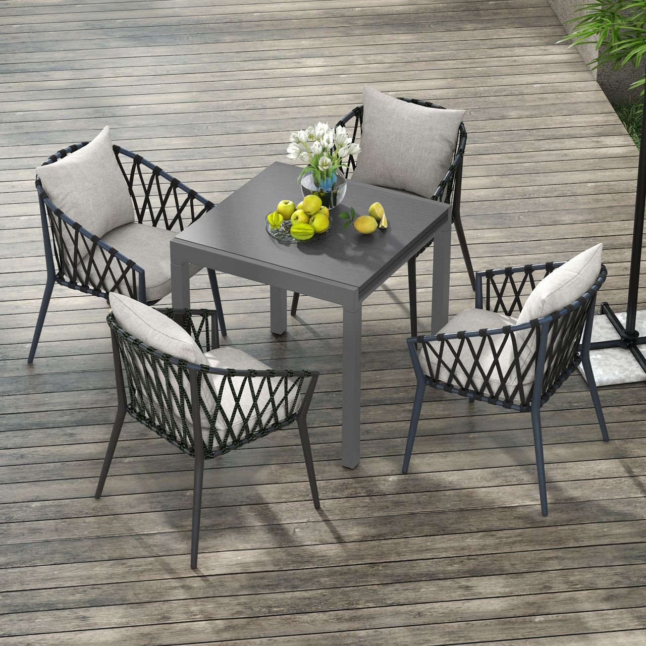 Outsunny Gartentisch, Ausziehbarer Balkontisch, Esstisch für 6 Personen Grau