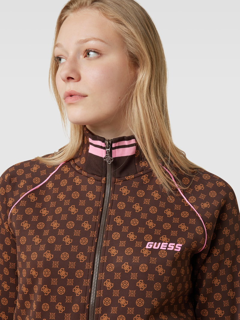 Sweatjacke mit Allover-Muster Modell 'AGGIE' in dunkelbraun