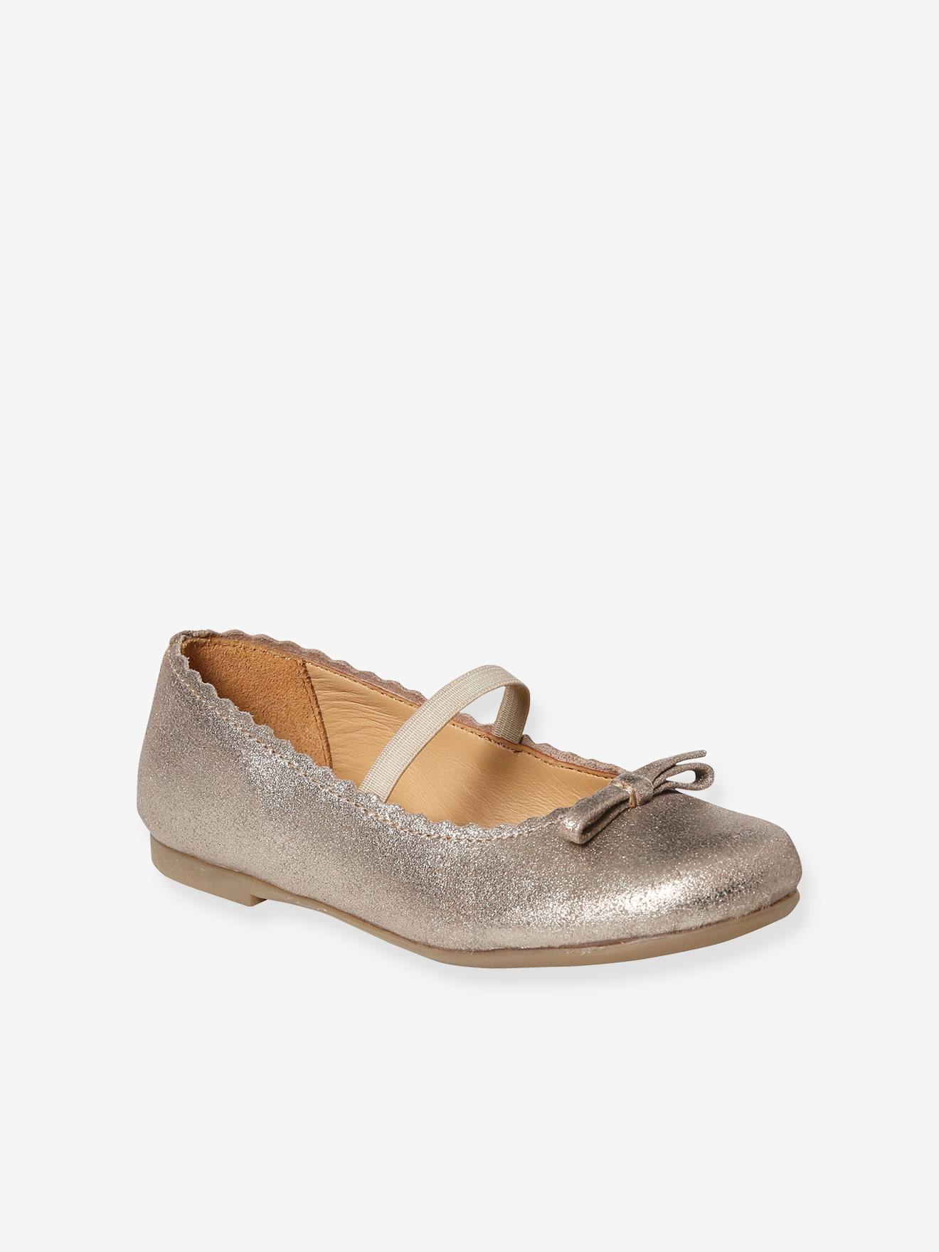 Ballerines cuir fille beige metallisé