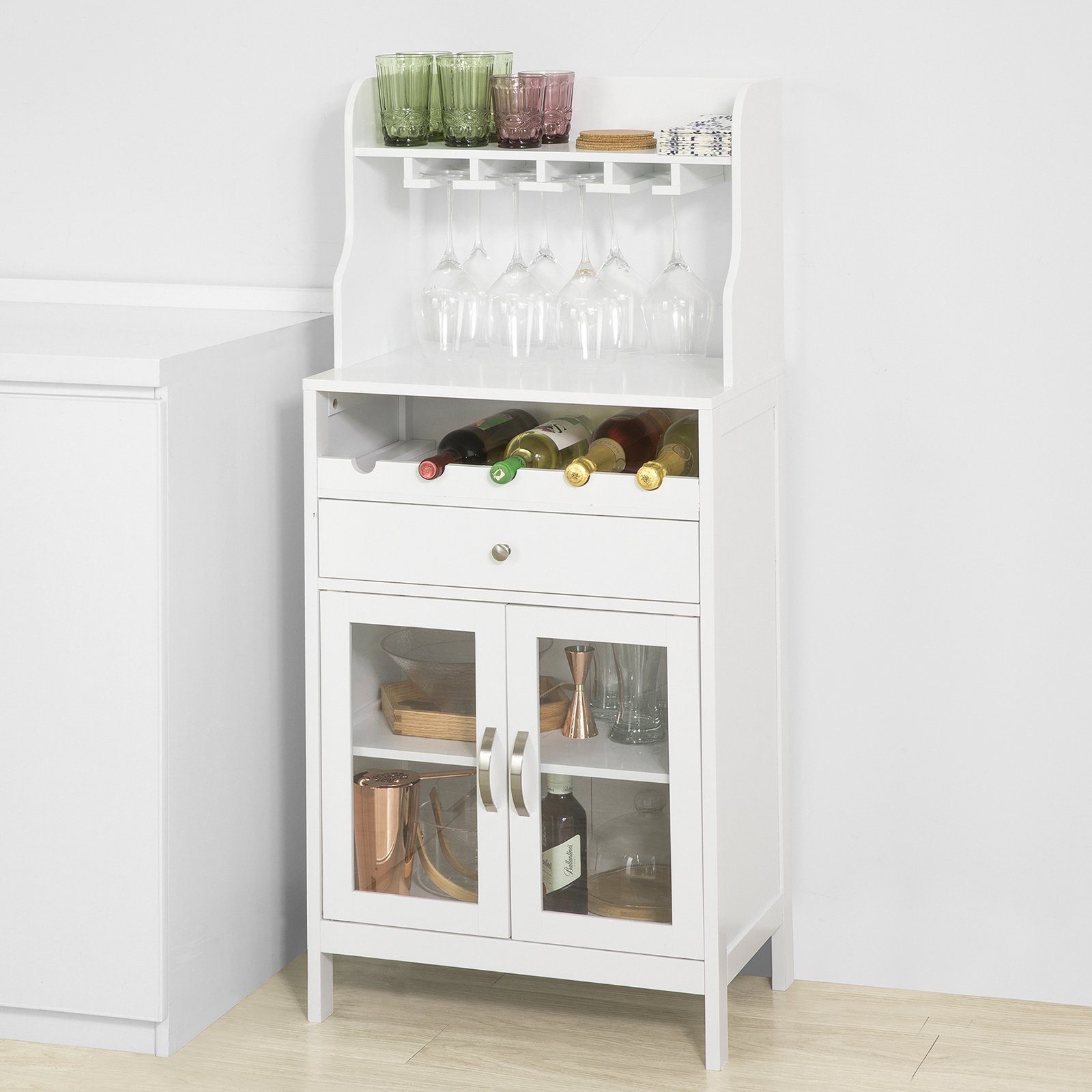 SoBuy Weinschrank FSB24 Sideboard mit Weinregal und Weinglashalter Küchenschrank Highboard