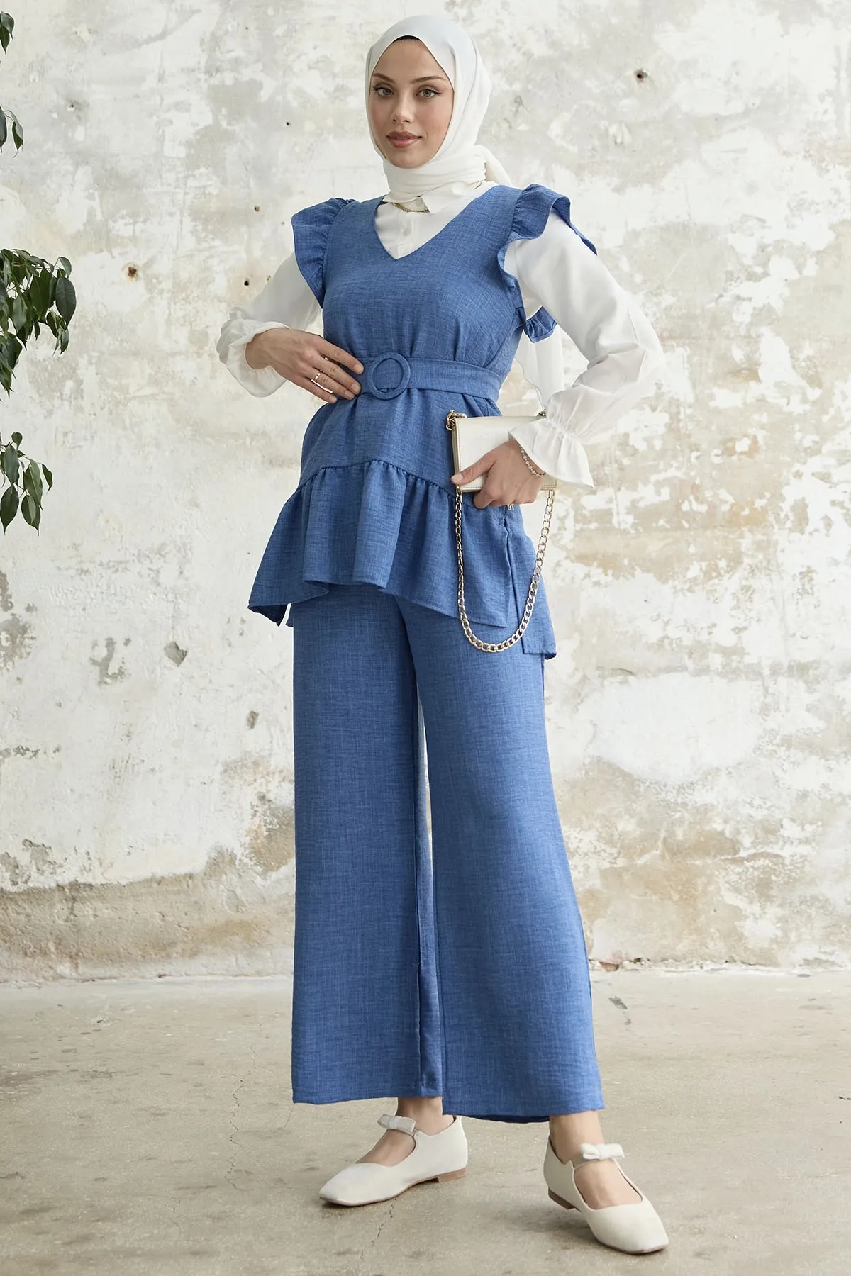 InStyle  Dreiteiliges Set mit Rüschen an der Schulter - Blau