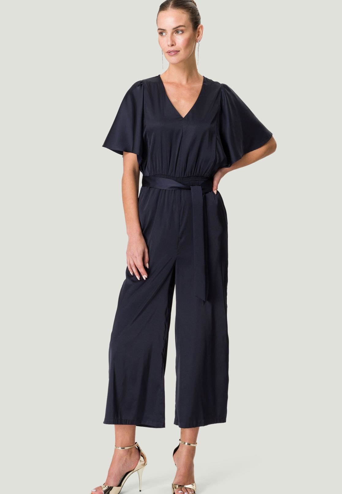 Jumpsuit Satin mit Stoffgürtel