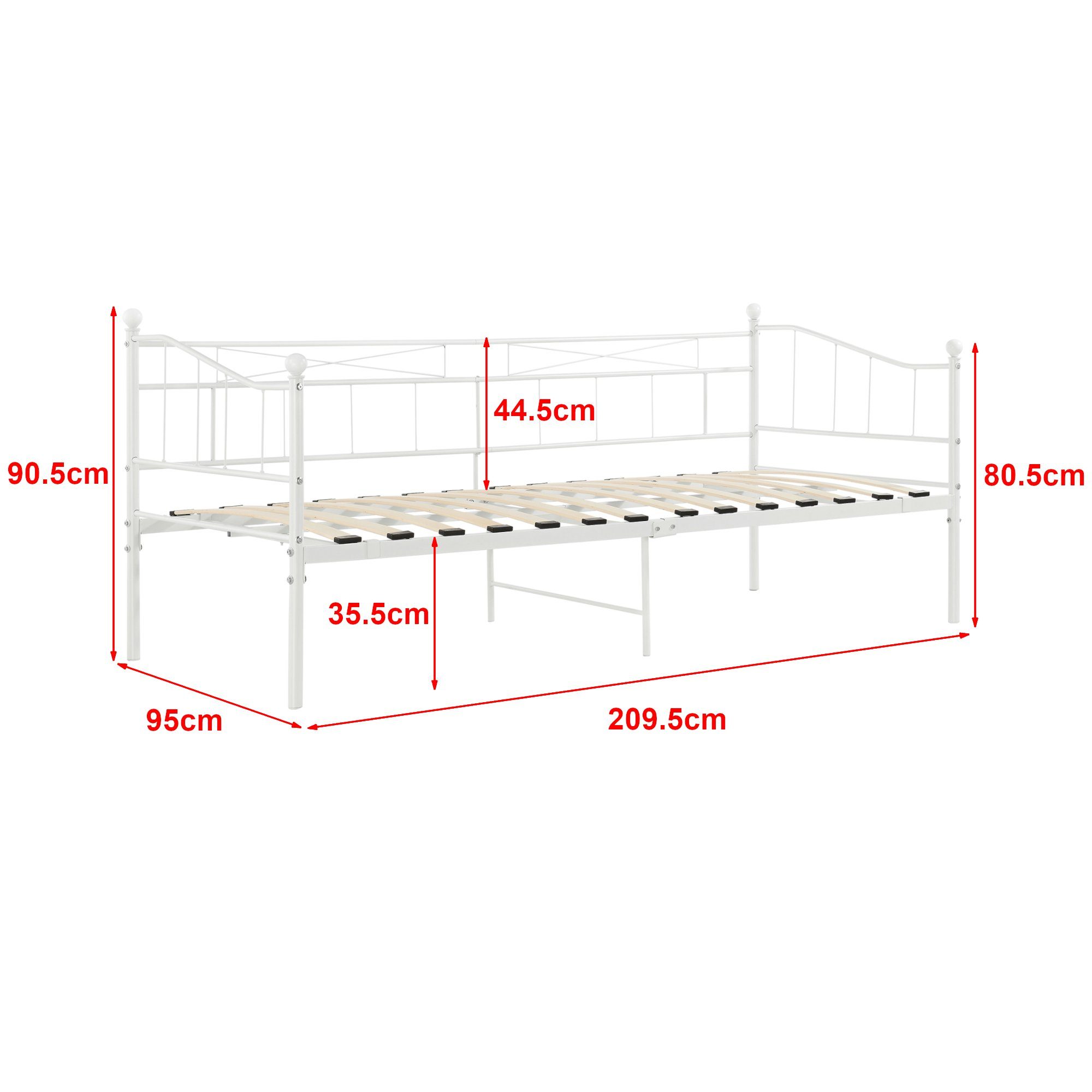en.casa Metallbett, Arjeplog Tagesbett Bettgestell 90x200cm Weiß