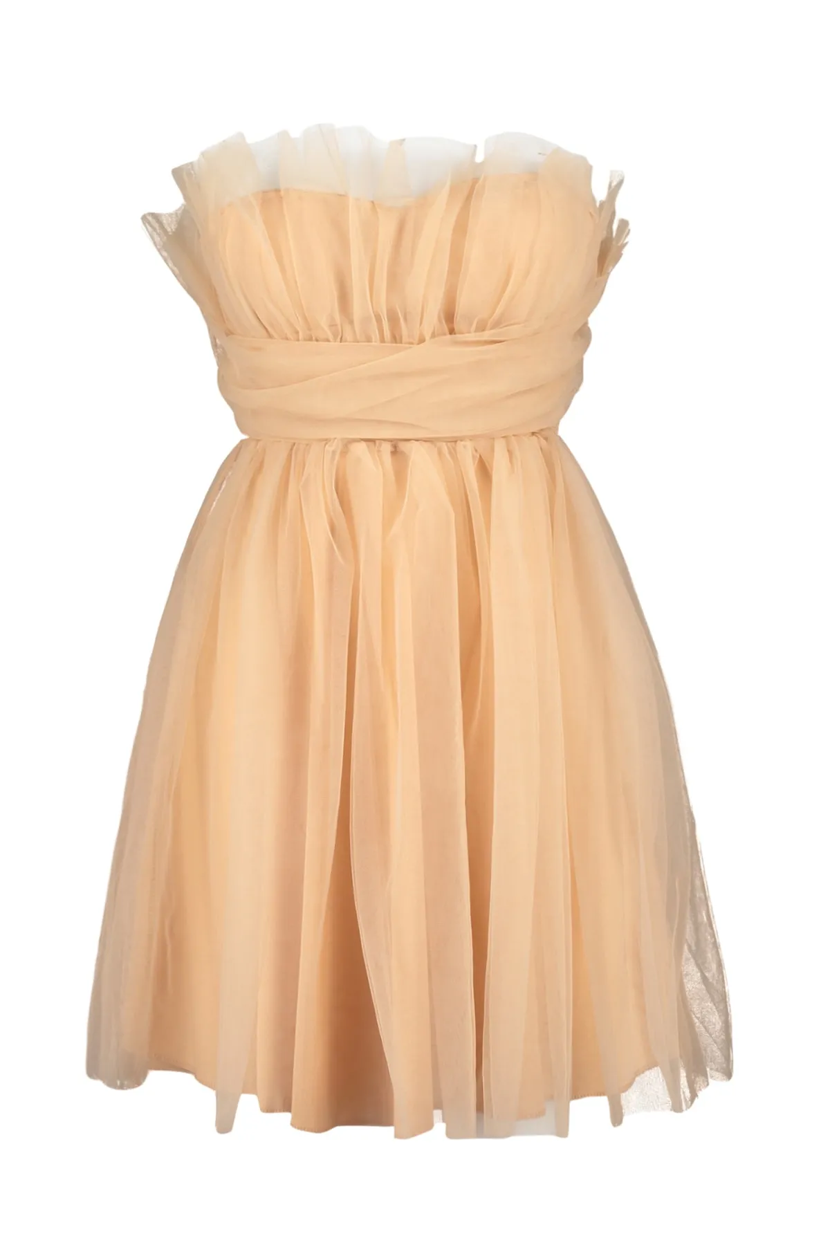 Trendyol Collection  Beiges Abendkleid mit offener Taille und Skater-Futter aus Tüll TPRSS23EL00343