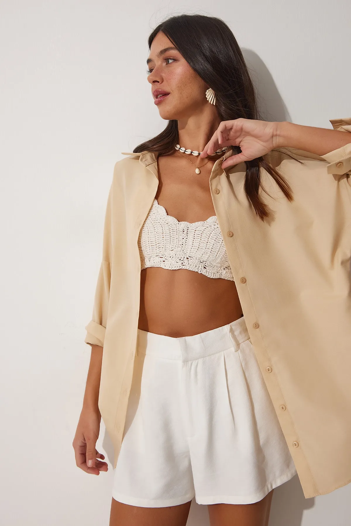 Happiness İstanbul  Hemd - Beige - Oversized