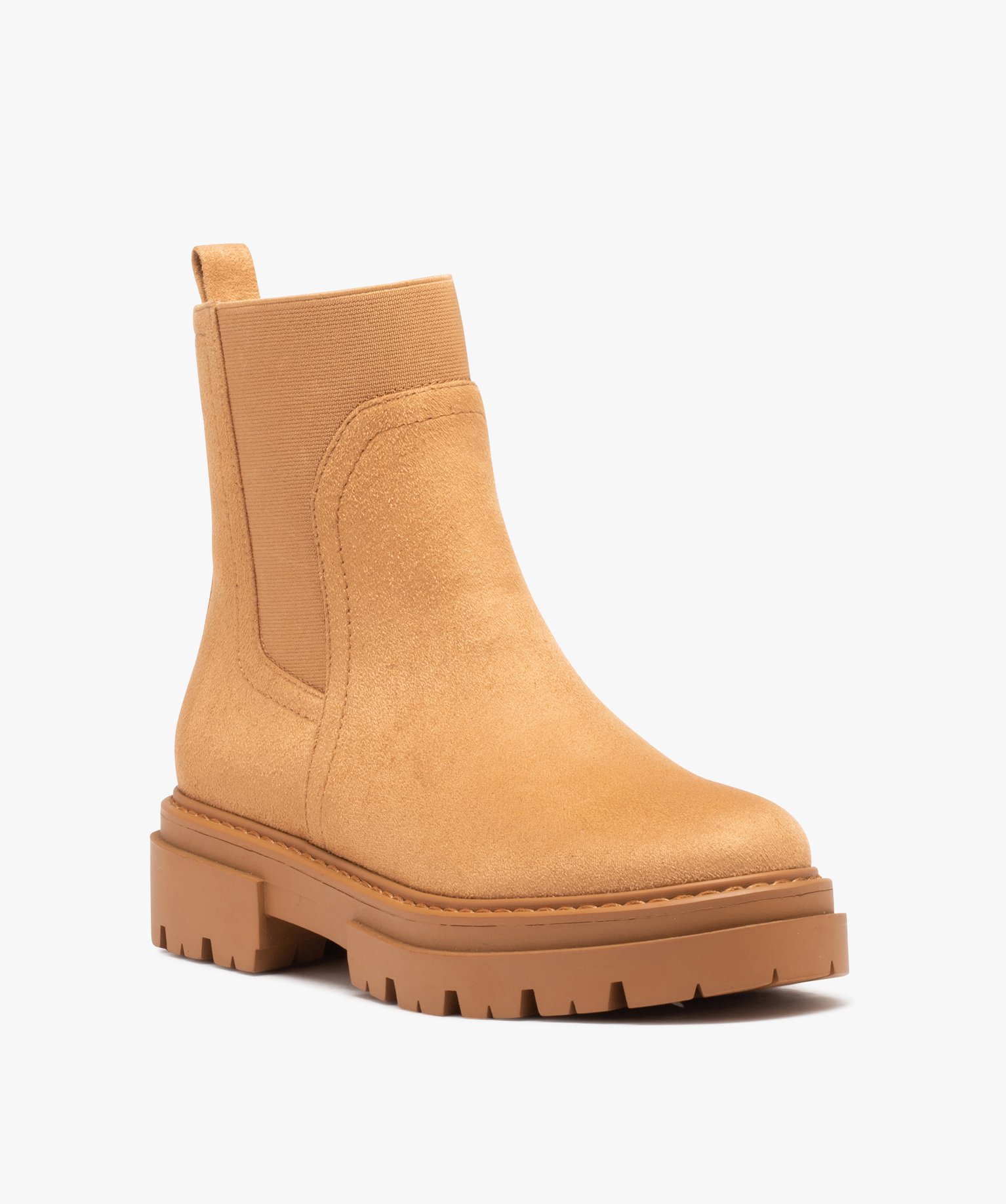 Boots en suédine, à tige élastique et semelle crantée camel | GEMO