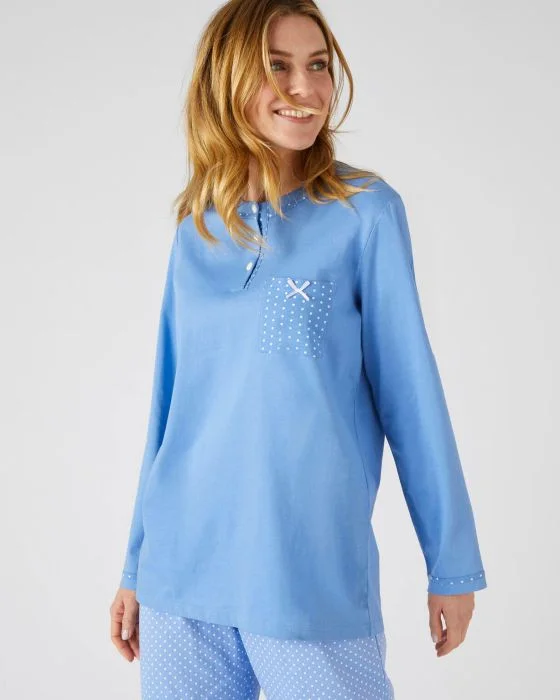 Pyjama-tunique en pur coton peigné, manches longues
