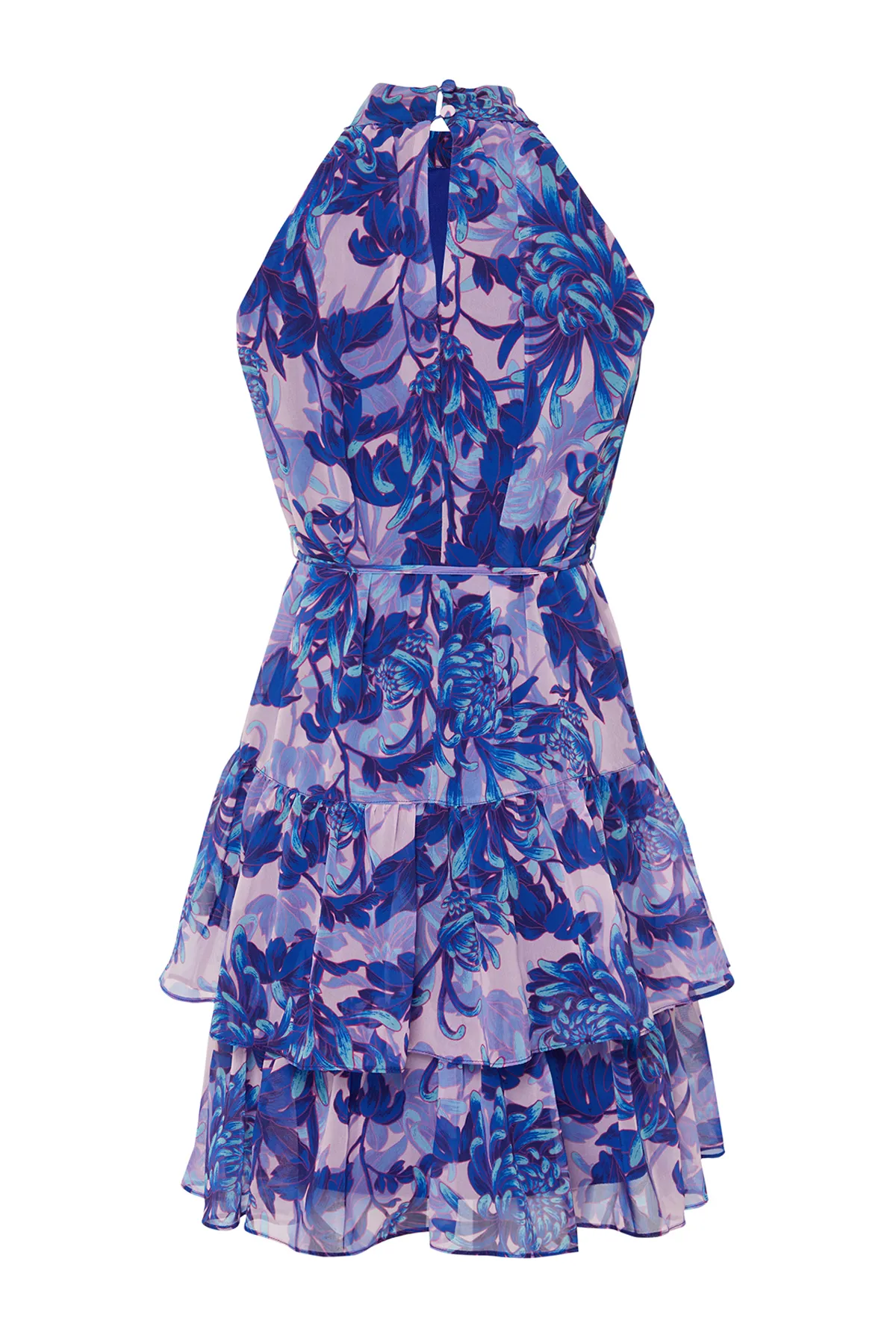 Trendyol Collection  Blaues, mehrlagiges A-Linien-/Glockenform-Minikleid mit Futter aus Webstoff TWOSS23EL02056