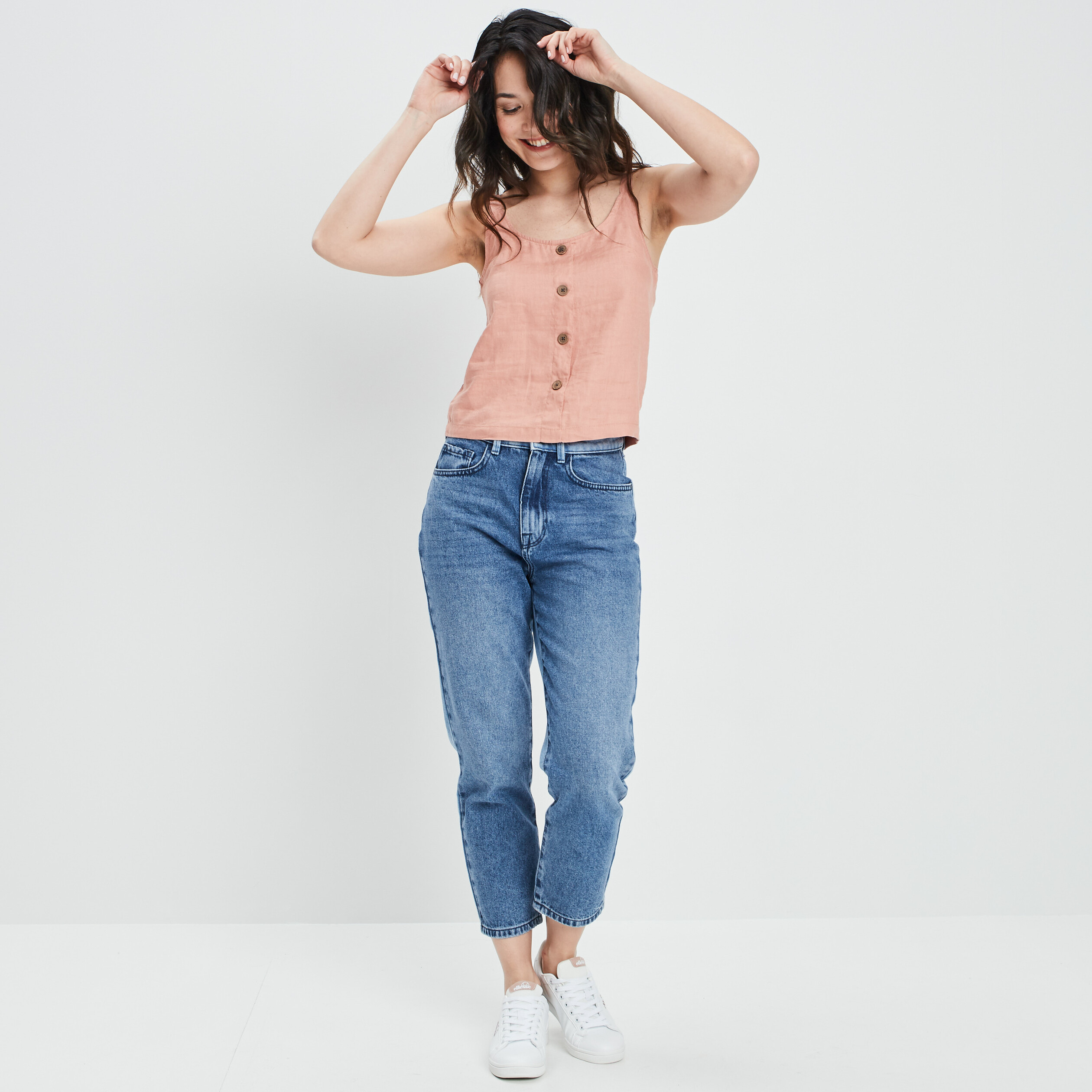 Blouse en lin bretelles larges vieux rose femme | La Halle