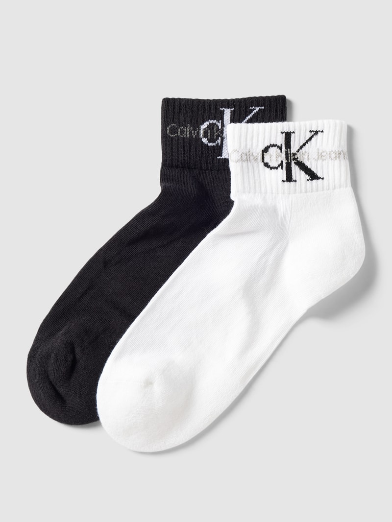 Socken mit Label-Detail Modell 'QUARTER' im 2er-Pack in schwarz