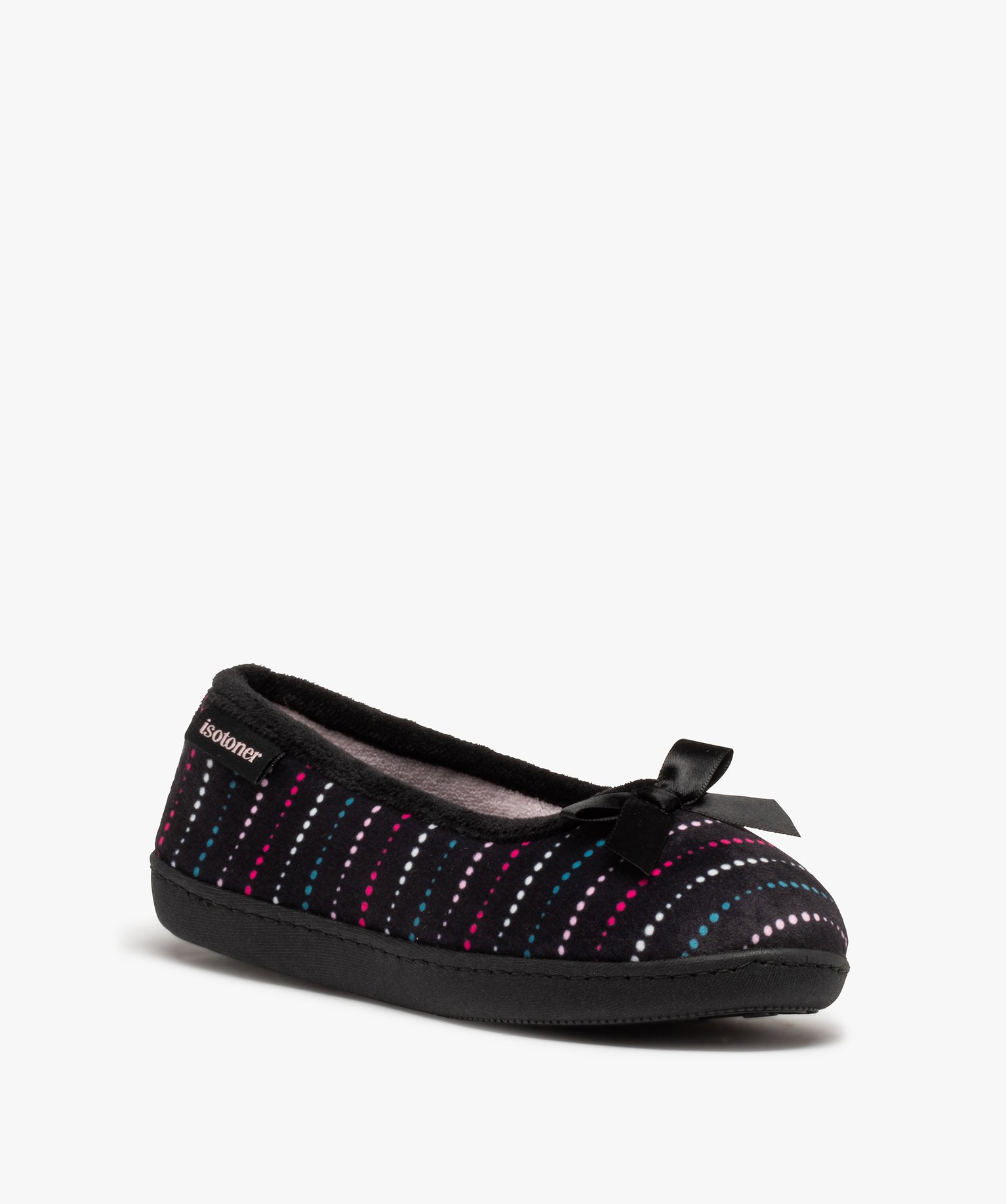 Chaussons femme ballerines en velours à pois - Isotoner noir | GEMO