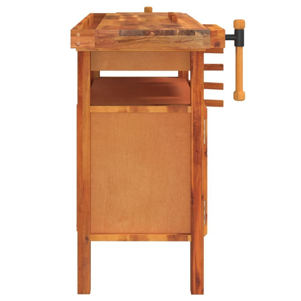 vidaXL Werkbank Werkbank mit Schubladen Schraubstöcken 124x52x83 cm Akazienholz, (1-tlg)