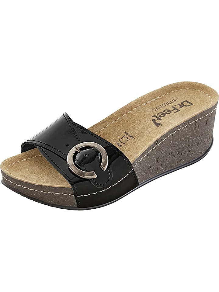 Dr. Feet Leder-Keilpantoletten in Schwarz günstig kaufen 42