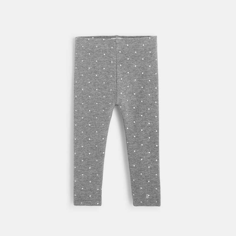 Legging molleton bio imprimé pois gris bébé fille