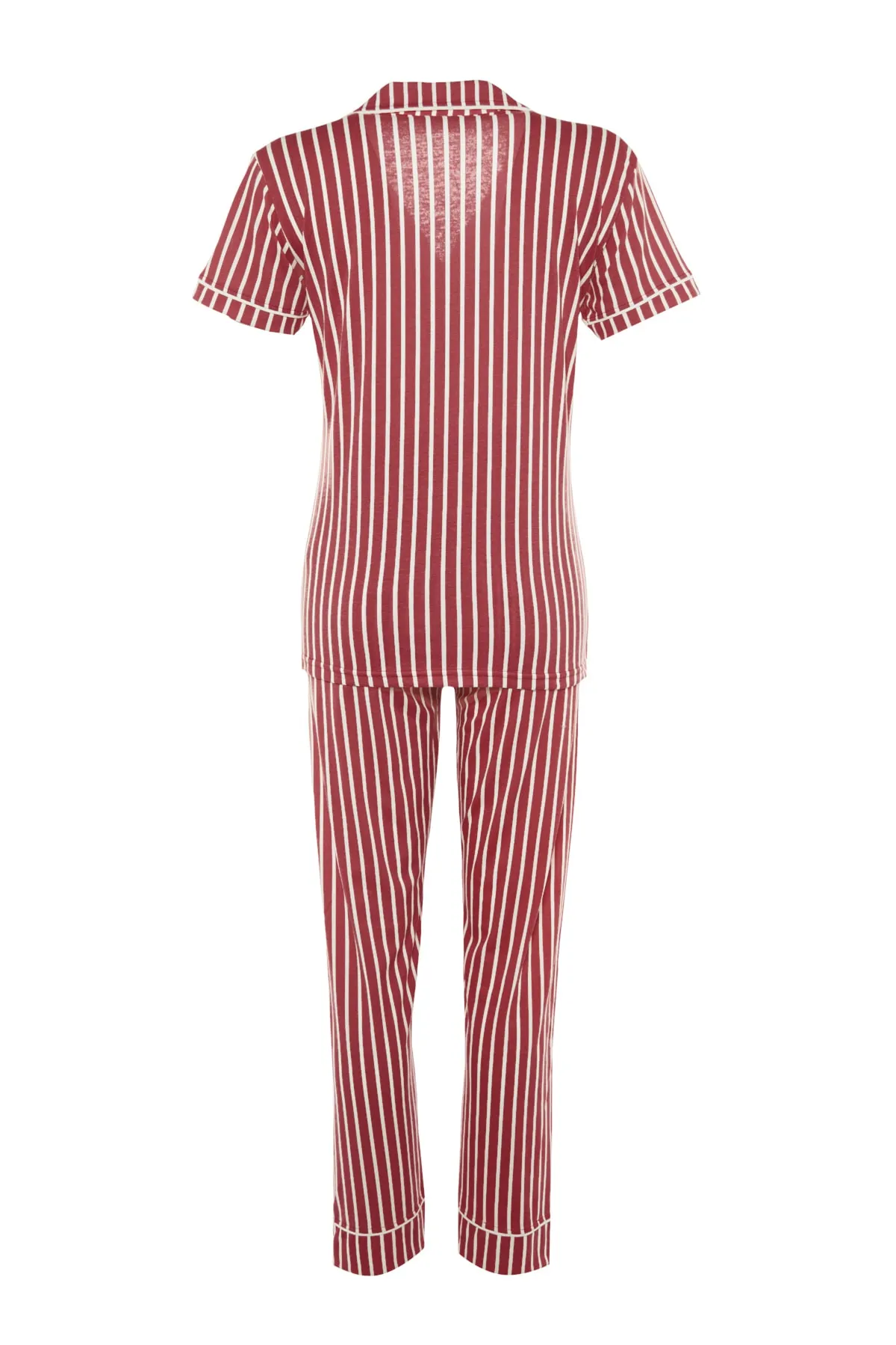 Trendyol Collection  Gestricktes Pyjama-Set mit Hemd und Hose aus rosafarbener Baumwolle mit gestreiftem Tiermuster THMSS21PT0878