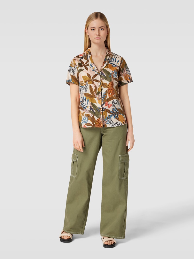 Hemdbluse mit floralem Allover-Muster in khaki