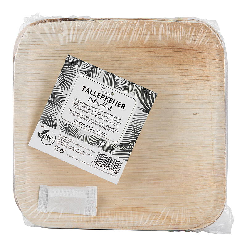 Natur Engangstallerken 10-pk 15 cm palmeblad firkant